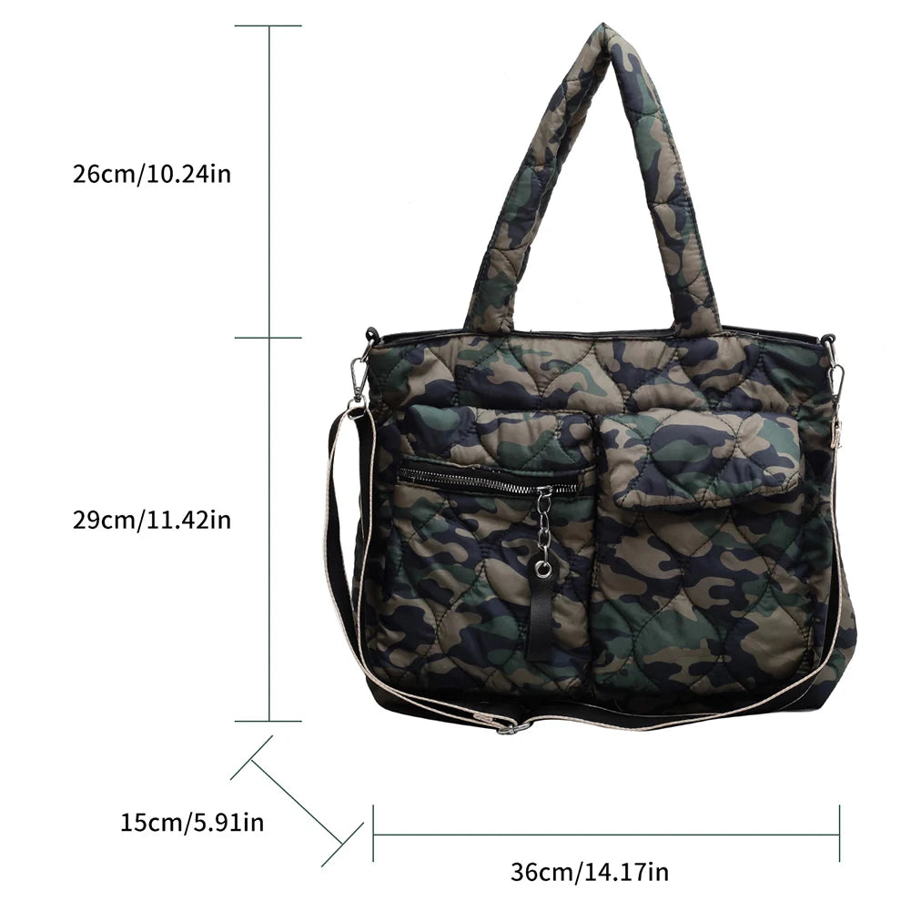 Down Padded Shoulder Bags Large Capacity Casual Quilted Handbag Lady Tote