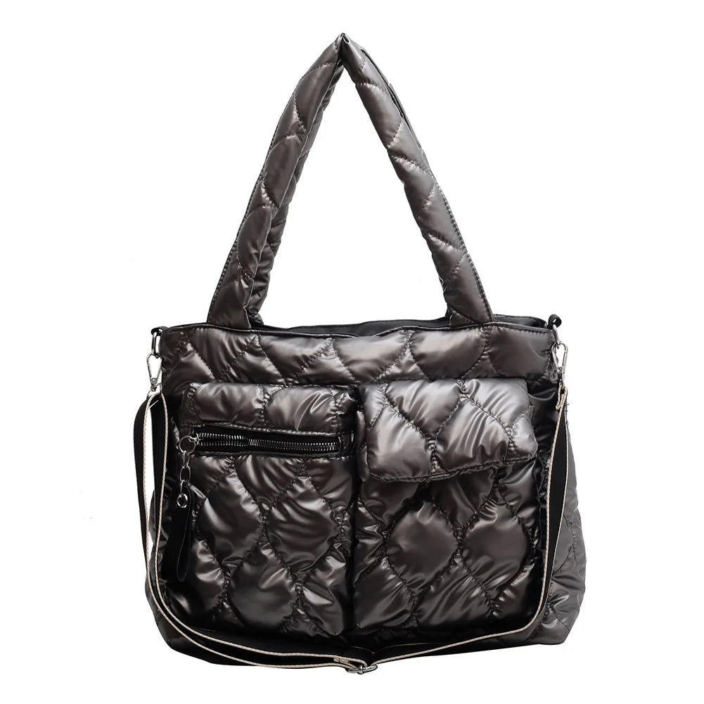 Down Padded Shoulder Bags Large Capacity Casual Quilted Handbag Lady Tote