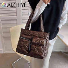 Down Padded Shoulder Bag Large Capacity Quilted Tote for Shopping