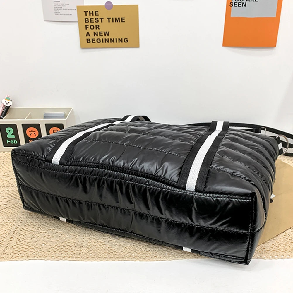 Autumn Winter Women Space Padded Bags Portable Nylon Tote Bag