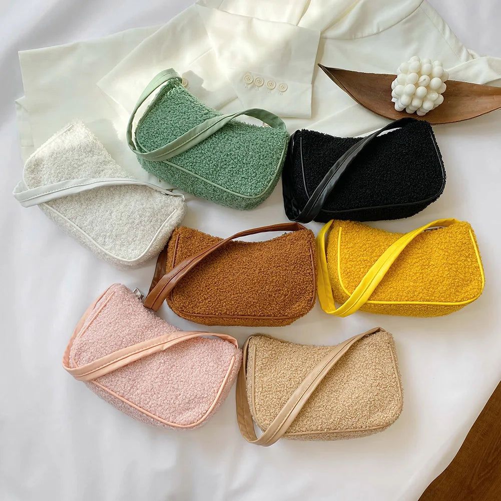 Autumn Winter Woolen Handbag Totes Women Solid Underarm Shoulder Bags