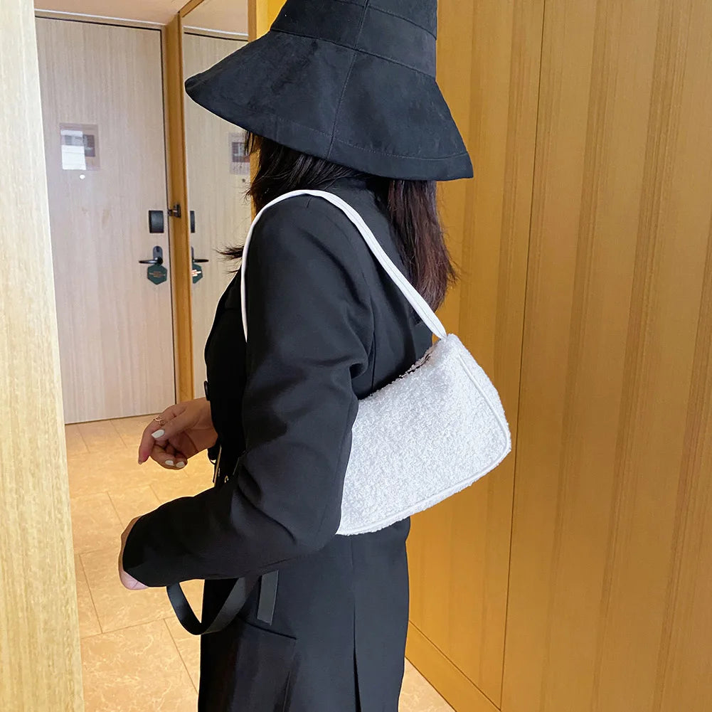 Autumn Winter Woolen Handbag Totes Women Solid Underarm Shoulder Bags