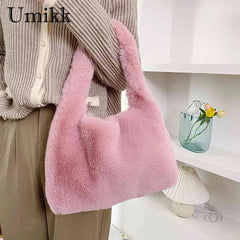 Plush Commuters Bag Women Soft Furry Large Capacity