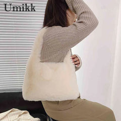 Plush Commuters Bag Women Soft Furry Large Capacity