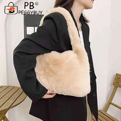 Plush Fluffy Tote Bag for Women Casual Furry Large Winter Shoulder Handbag