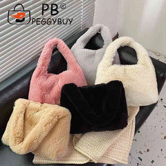 Plush Fluffy Tote Bag for Women Casual Furry Large Winter Shoulder Handbag