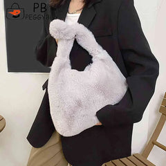 Plush Fluffy Tote Bag for Women Casual Furry Large Winter Shoulder Handbag