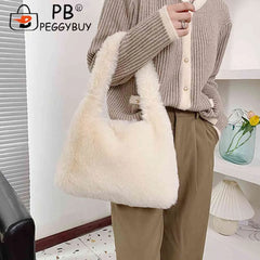 Plush Fluffy Tote Bag for Women Casual Furry Large Winter Shoulder Handbag