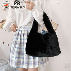 Plush Fluffy Tote Bag for Women Casual Furry Large Winter Shoulder Handbag