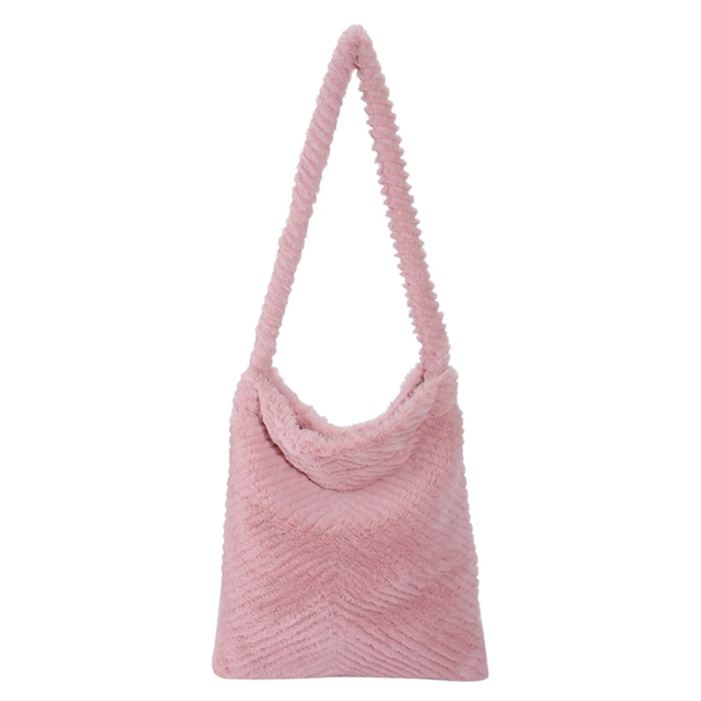 Girls School Bag Large Capacity Plush Fluffy Fur Tote for Travel Work