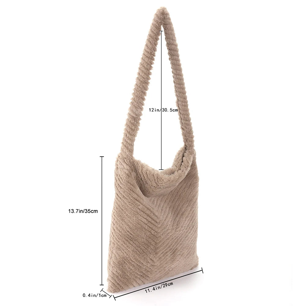 Girls School Bag Large Capacity Plush Fluffy Fur Tote for Travel Work