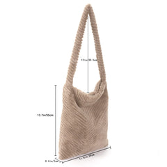 Girls School Bag Large Capacity Plush Fluffy Fur Tote for Travel Work