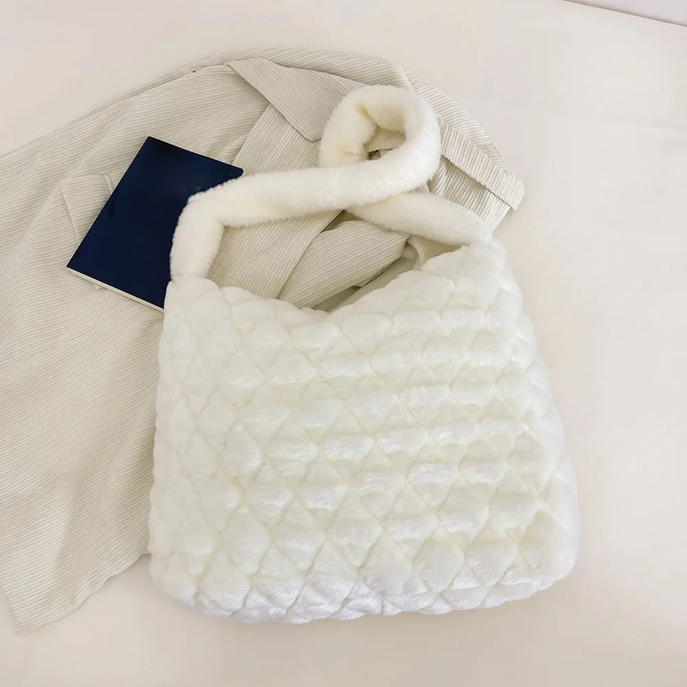 Plush Soft Hand Bag Solid Rhombus Lady Satchel