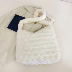 Plush Soft Hand Bag Solid Rhombus Lady Satchel