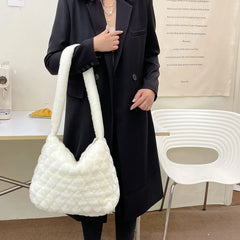 Plush Soft Hand Bag Solid Rhombus Lady Satchel
