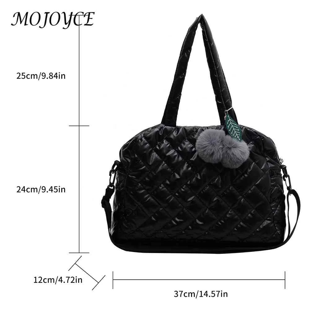 Quilted Shoulder Bag Pompom Pendant Cotton Messenger Pouch