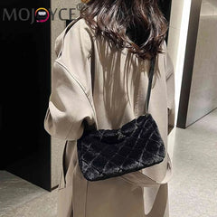 Autumn Winter Ladies Crossbody Bags Rhombus Pattern Plush Shoulder Bag Casual