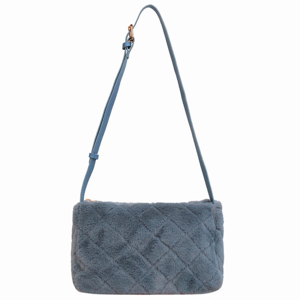 Autumn Winter Ladies Crossbody Rhombus Pattern Plush Underarm Bag
