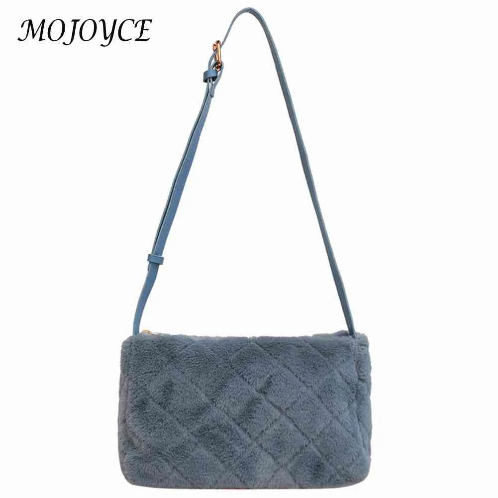 Autumn Winter Ladies Crossbody Rhombus Pattern Plush Underarm Bag