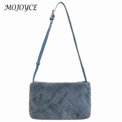 Autumn Winter Ladies Crossbody Rhombus Pattern Plush Underarm Bag