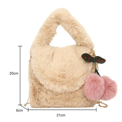 Plush Messenger Bag with Fur Chain & Pompom Pendant