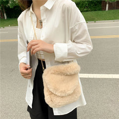 Plush Messenger Bag with Fur Chain & Pompom Pendant