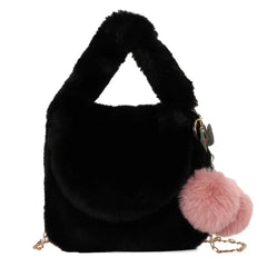 Plush Messenger Bag with Fur Chain & Pompom Pendant