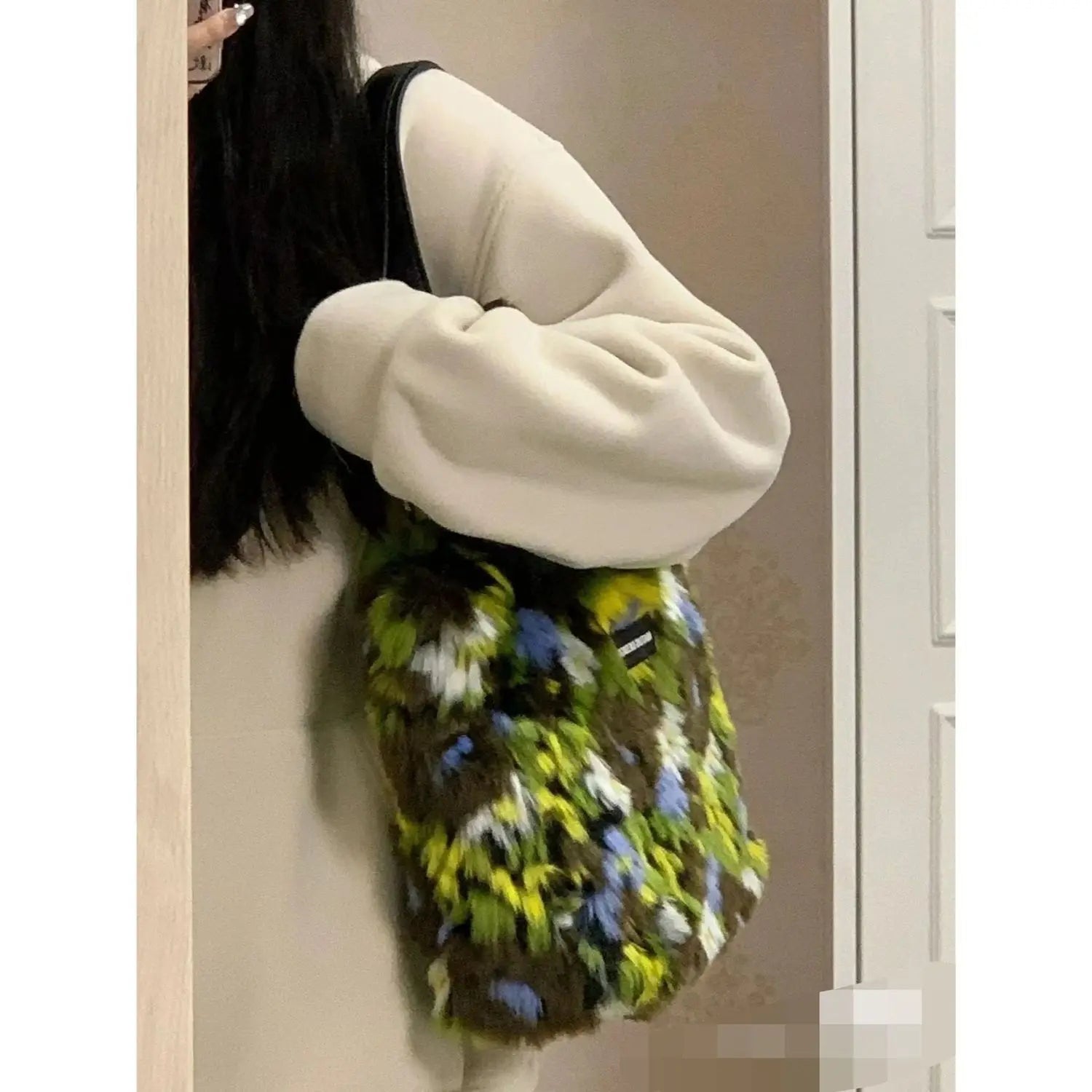 Autumn Winter Y2k Panelled Plush Bag Women Tote Handbag Shoulder Crossbody Bags