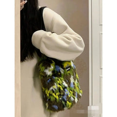 Autumn Winter Y2k Panelled Plush Bag Women Tote Handbag Shoulder Crossbody Bags