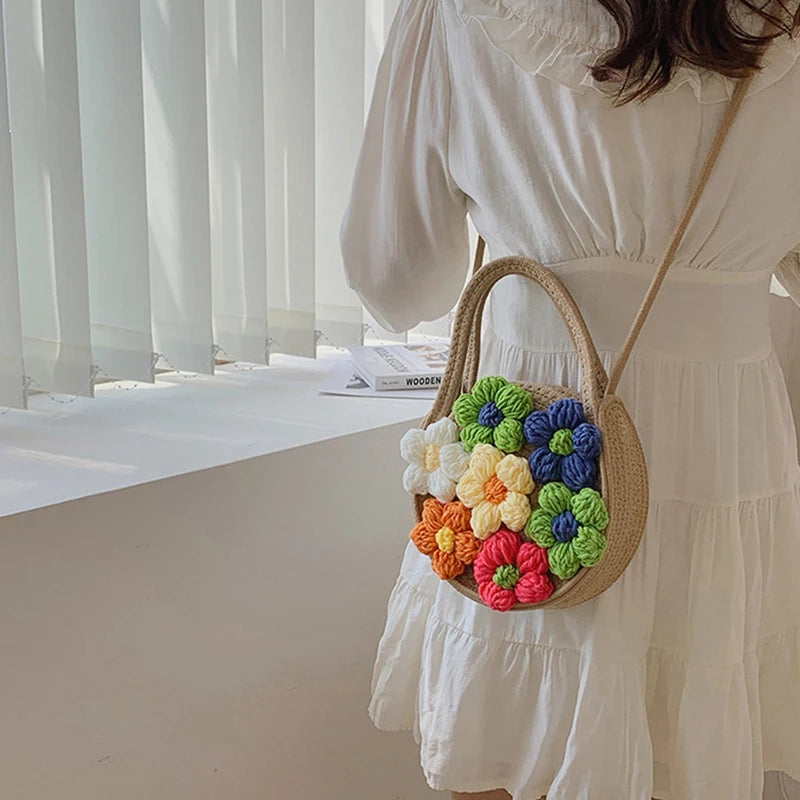 Autumn Winter Style Women's Hand Knitting Printing Crossbody Bag
