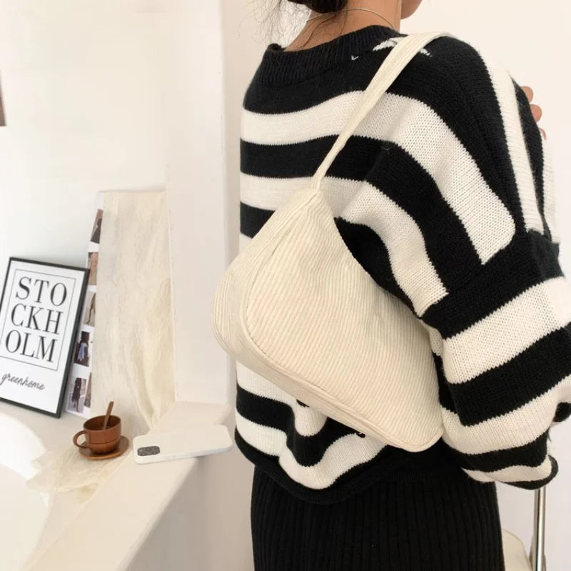 Autumn Winter Retro Corduroy Shoulder Bag Chain Solid Plush Handbag