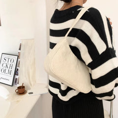 Autumn Winter Retro Corduroy Shoulder Bag Chain Solid Plush Handbag