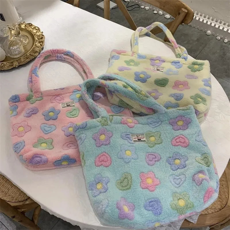 Autumn Winter Women's Flower Print Shoulder Large Capacity Handbag