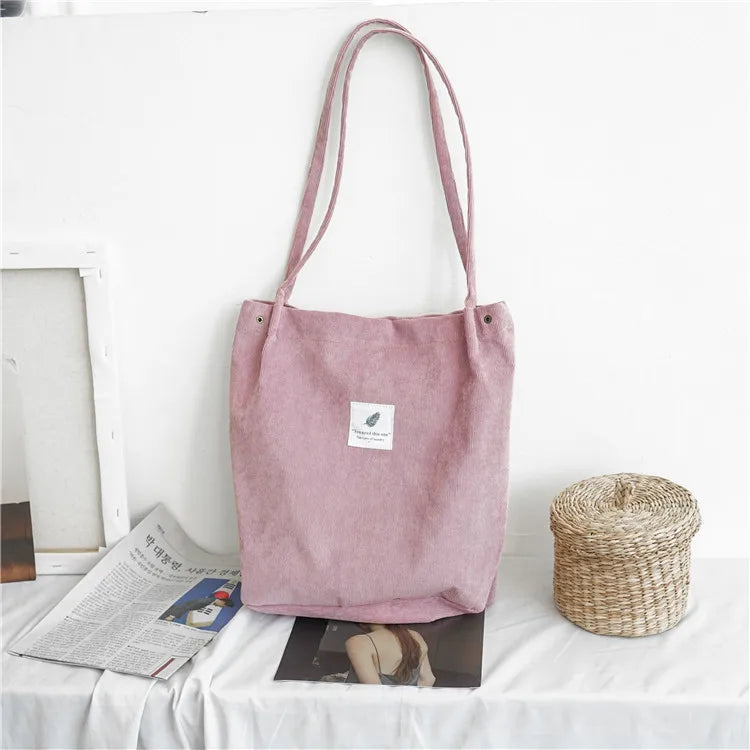 Corduroy Magnetic Button Shoulder Bag Large Capacity