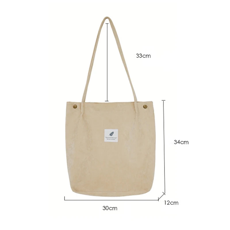 Corduroy Magnetic Button Shoulder Bag Large Capacity