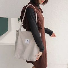 Corduroy Magnetic Button Shoulder Bag Large Capacity