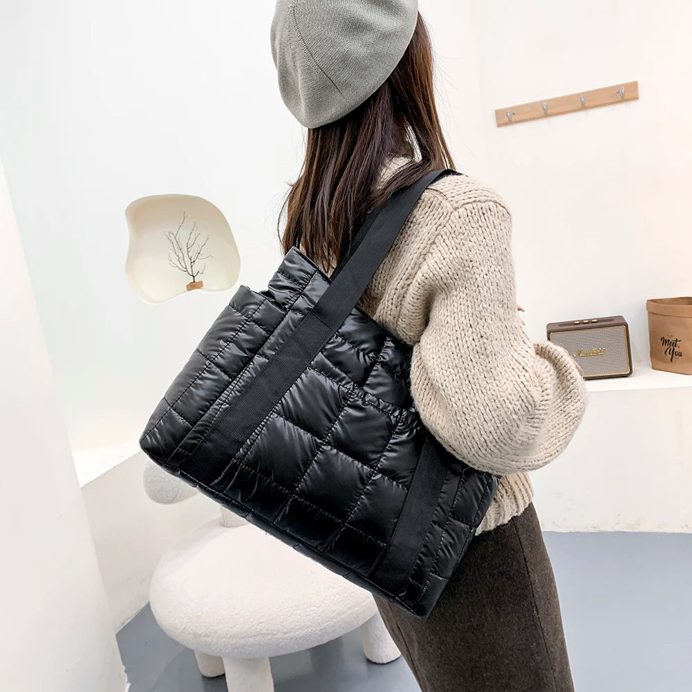 Nylon Women Handbags Casual Quilted Lattice Shoulder Bags