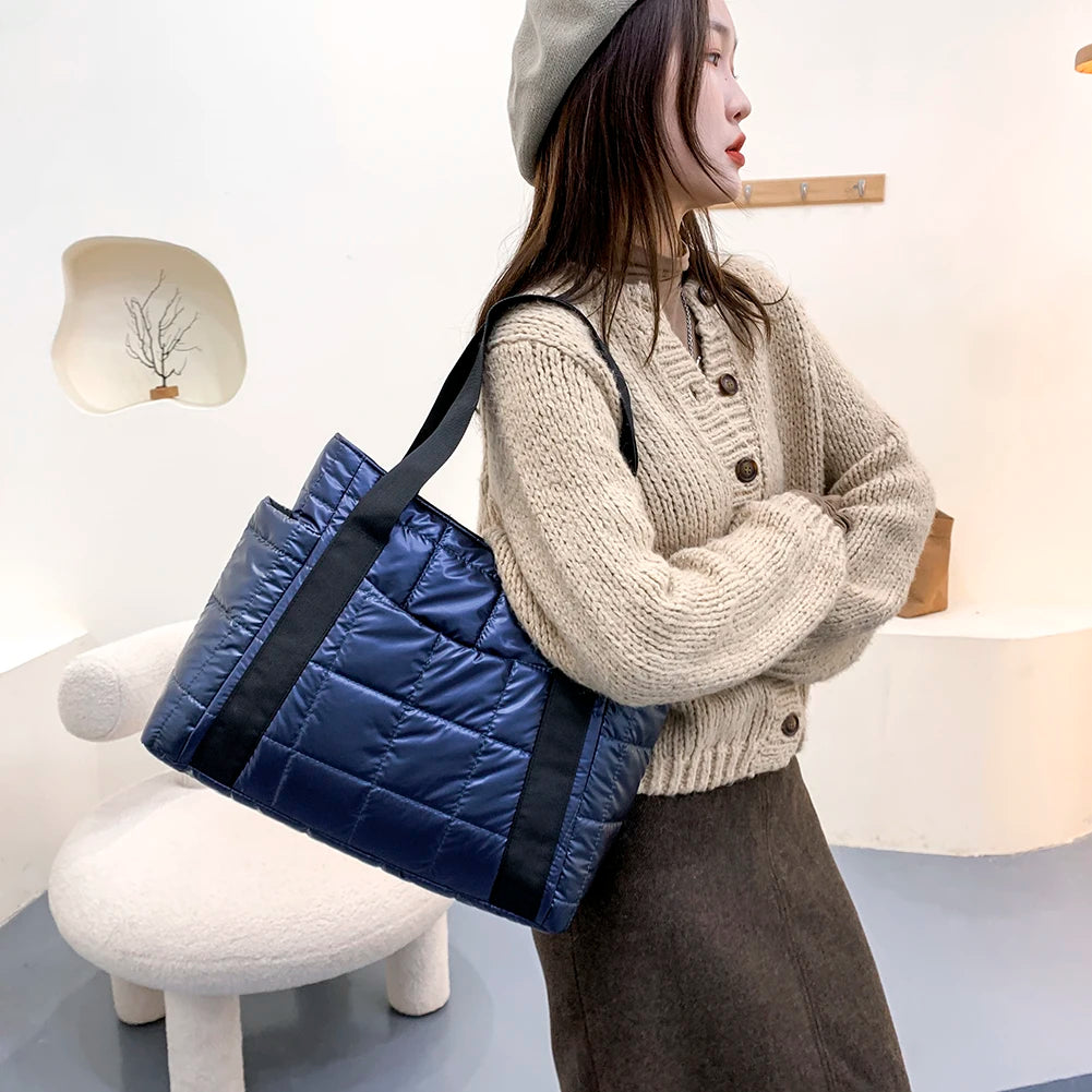 Nylon Women Handbags Casual Quilted Lattice Shoulder Bags