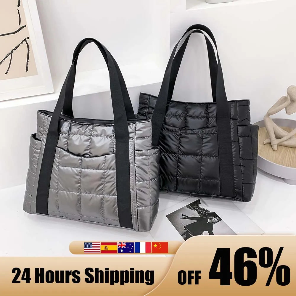 Nylon Women Handbags Casual Quilted Lattice Shoulder Bags