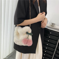 Autumn Winter Plush Phone Pouch Crossbody Handbags with Fluffy Fur Chain