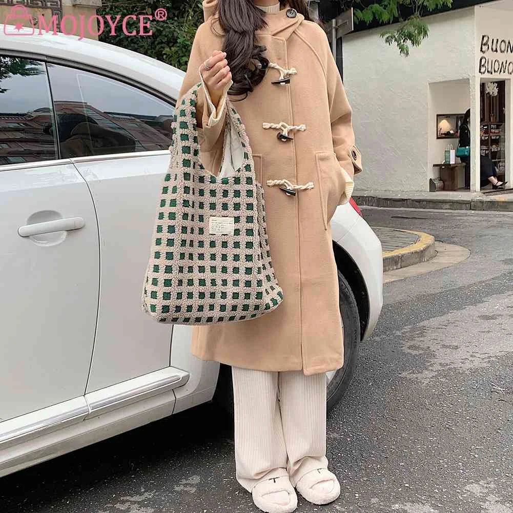 Soft Fleece Waffle Plaid Shoulder Bag