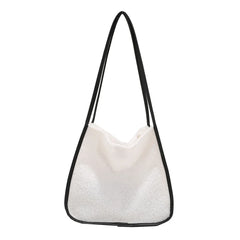 Plush Shoulder Bag Women Casual Print Shopping Tote Handbags