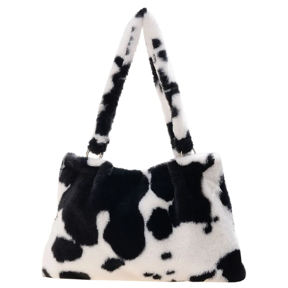 Plush Shoulder Bags Animal Printing Large Handbags