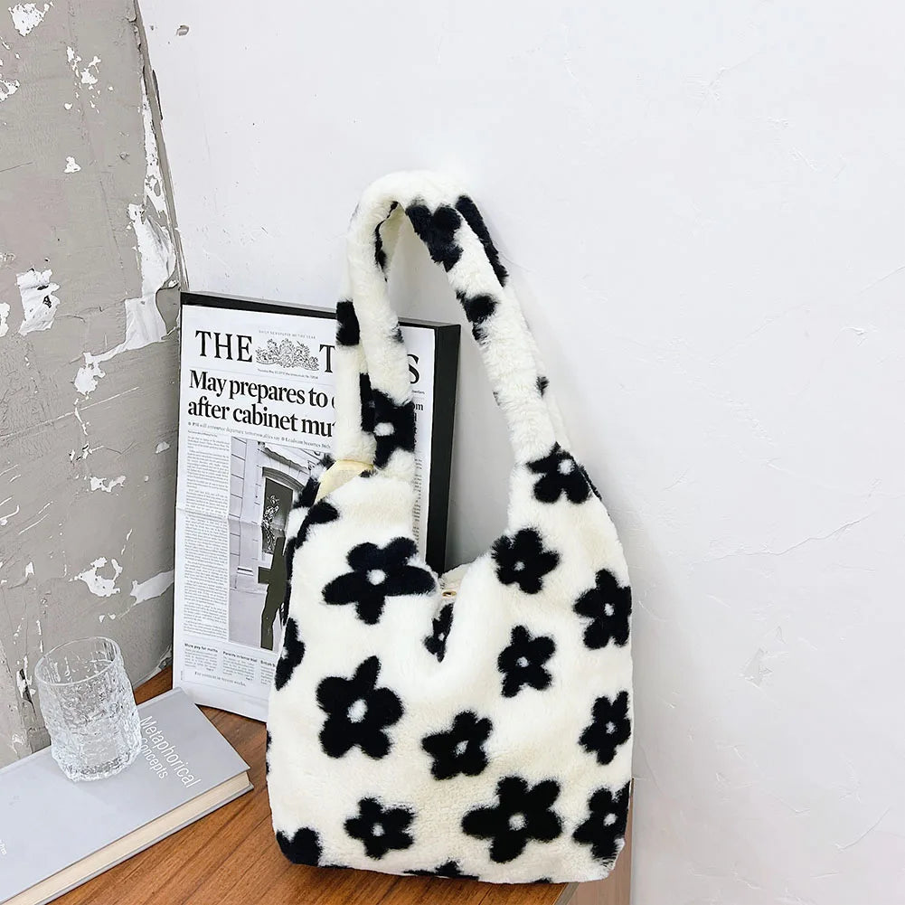 Plush Shoulder Bags Animal Printing Large Handbags