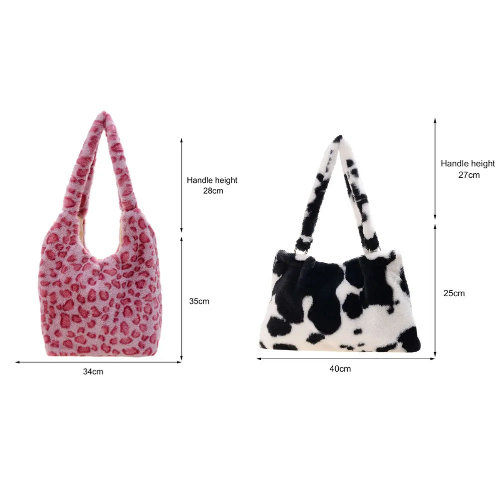 Plush Shoulder Bags Animal Printing Large Handbags