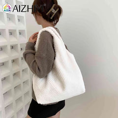 Soft Plush Women Top-Handle Bags Fluffy Furs Rhombus Pattern