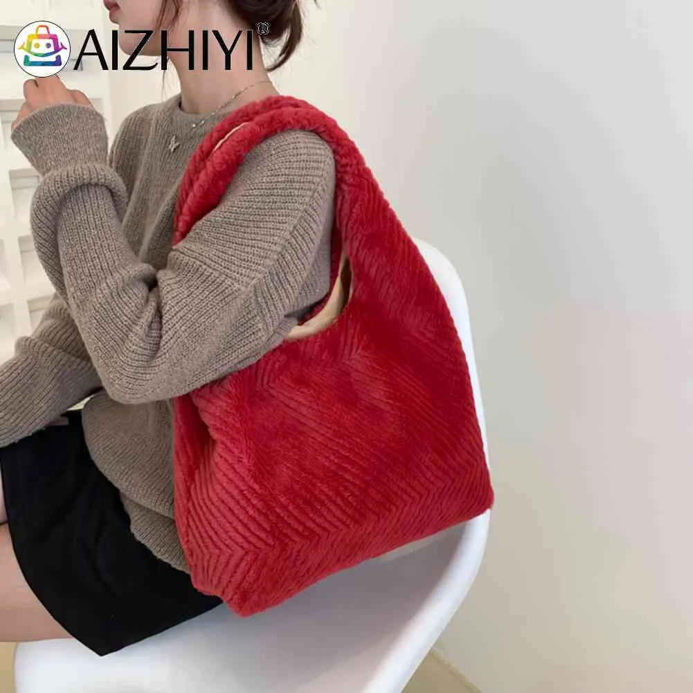 Soft Plush Women Top-Handle Bags Fluffy Furs Rhombus Pattern