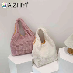 Soft Plush Women Top-Handle Bags Fluffy Furs Rhombus Pattern