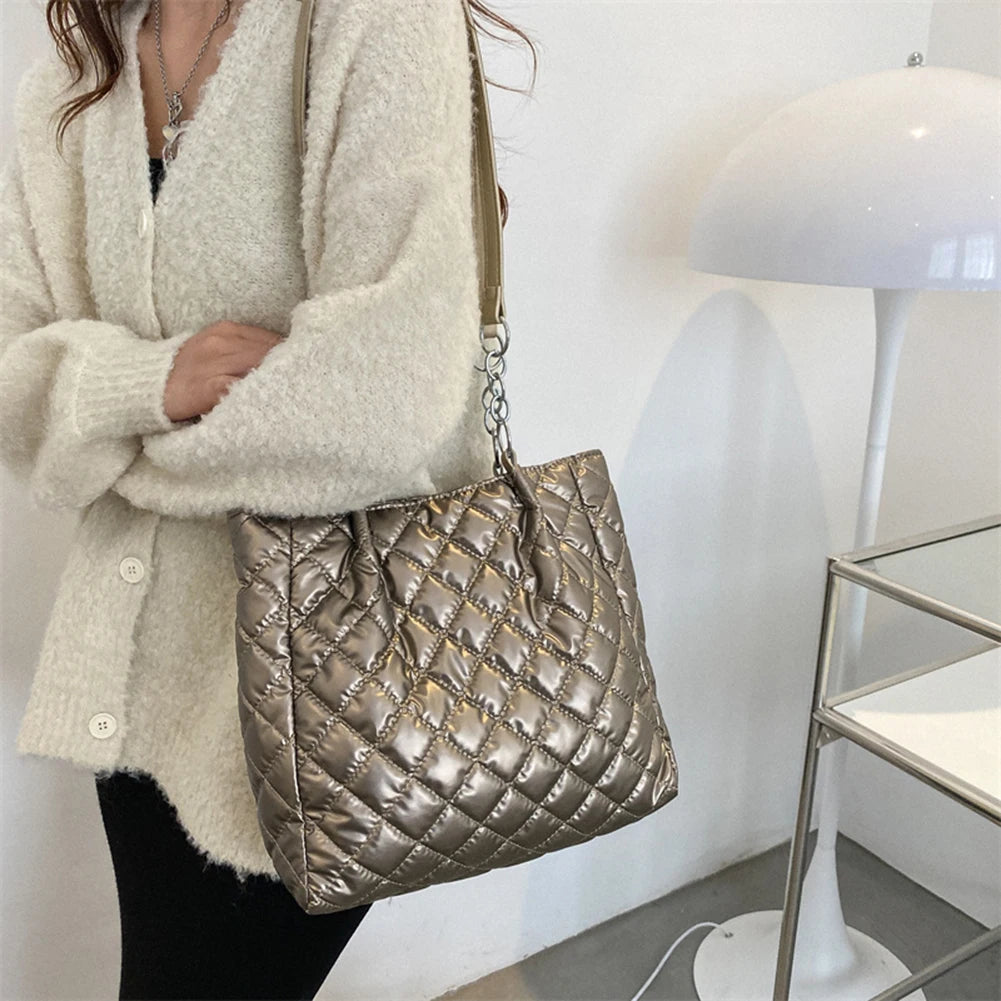Quilted Cotton Padded Shopper Bag with Chain Strap