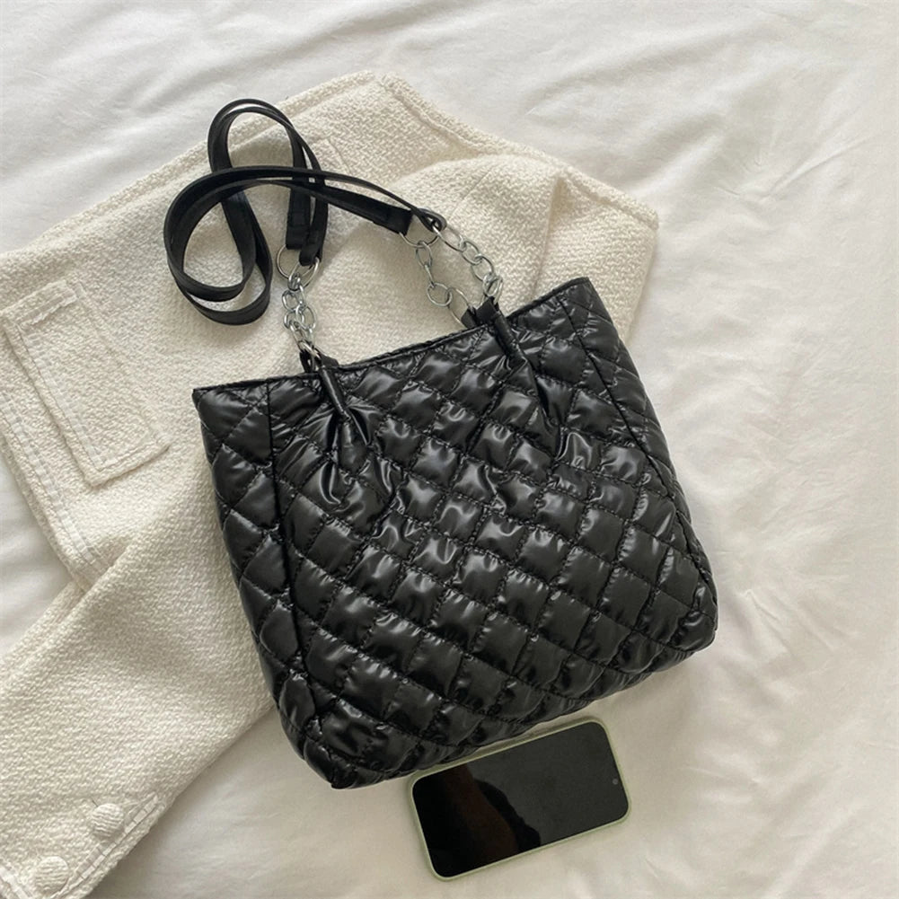 Quilted Cotton Padded Shopper Bag with Chain Strap